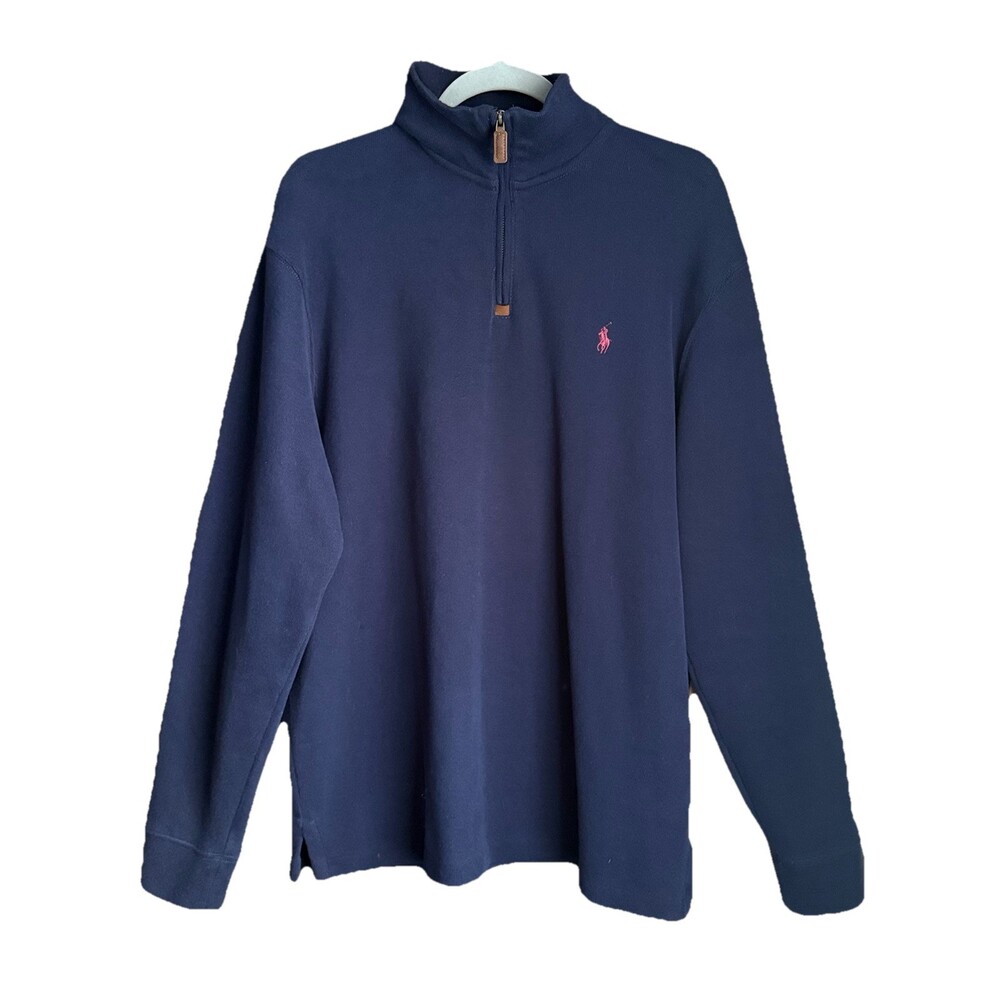 Polo Ralph Lauren Men L Navy 1/4 Zip Pullover Cotton Sweater Classic Preppy